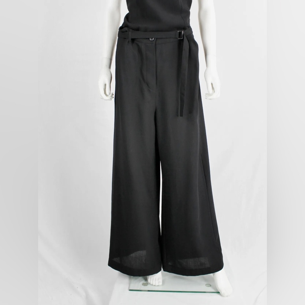 Ann Demeulemeester black wide trousers with belt buckle strap
